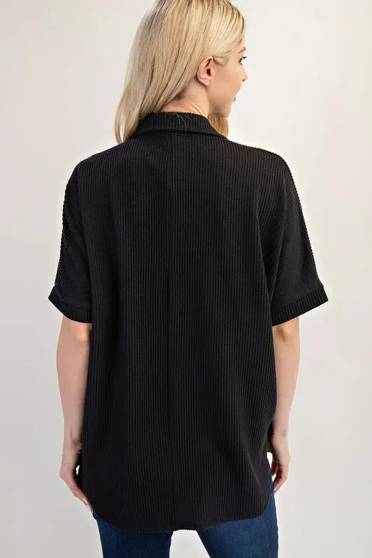 Celeste Full Size Rib Knit Collared Top with Striped Pockets Plus Size sold by Charming Charlie product image thumbnail 2