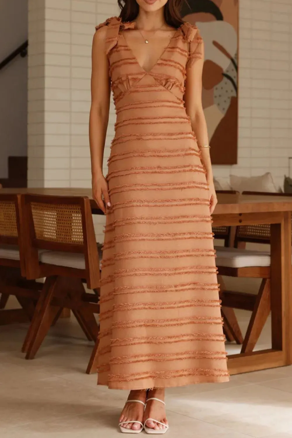 Textured V-Neck Tie Shoulder Dress sold by Charming Charlie product image thumbnail 2