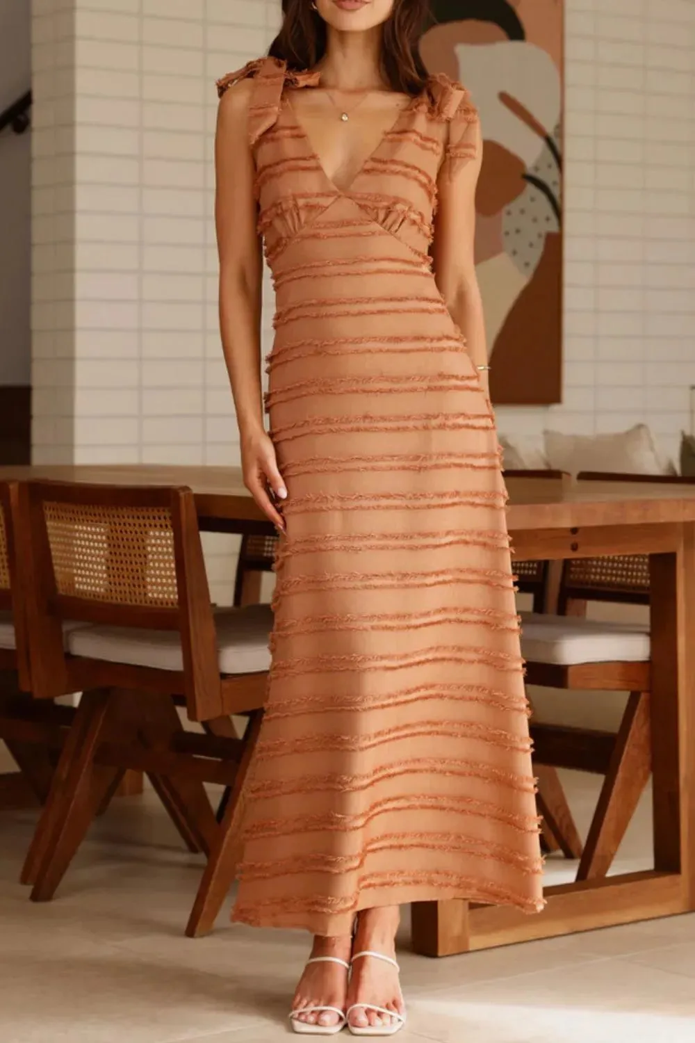 Textured V-Neck Tie Shoulder Dress sold by Charming Charlie product image thumbnail 4