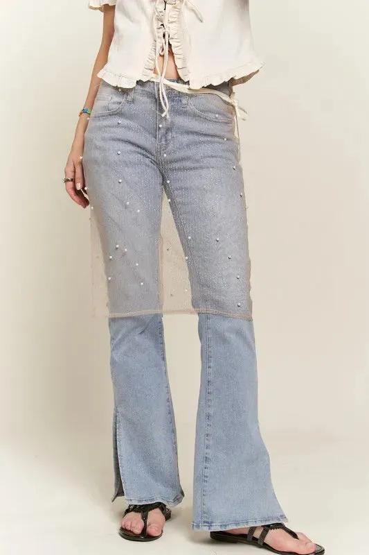 ADORA Pearl Accent Glitter Mesh Layered Cover-Up Skirt sold by Charming Charlie