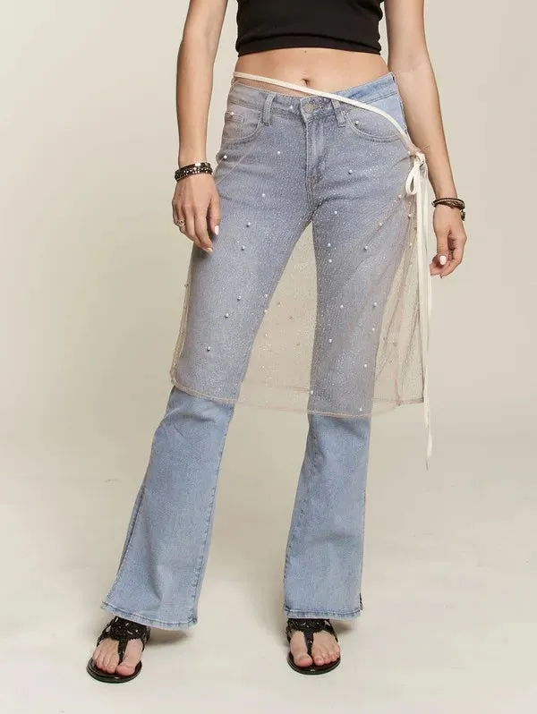 ADORA Pearl Accent Glitter Mesh Layered Cover-Up Skirt sold by Charming Charlie product image thumbnail 3