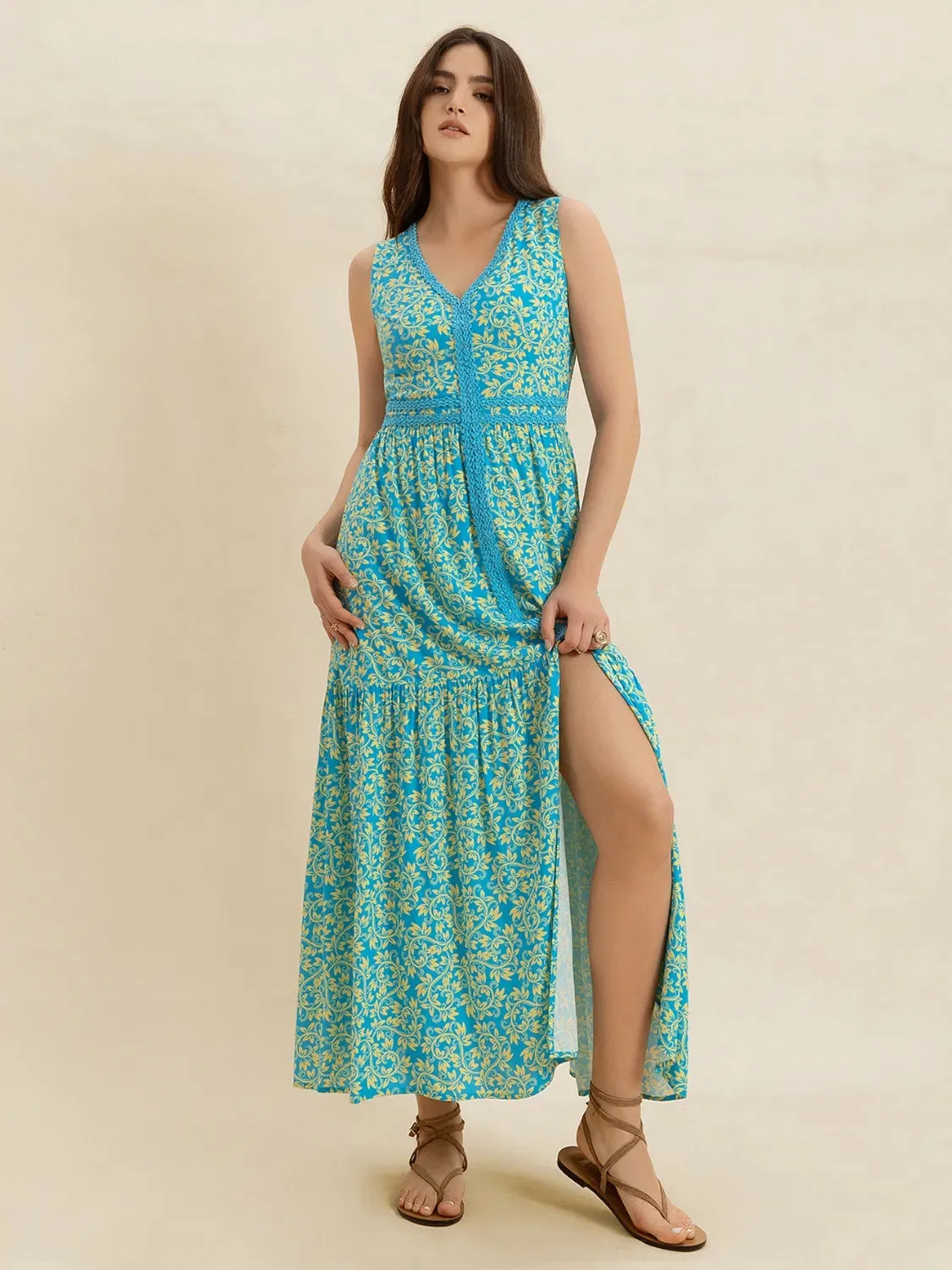 Slit Printed V-Neck Sleeveless Dress sold by Charming Charlie