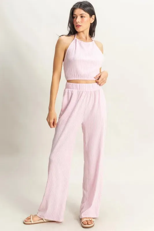 HYFVE Striped Halter Neck Top and Pants Set sold by Charming Charlie