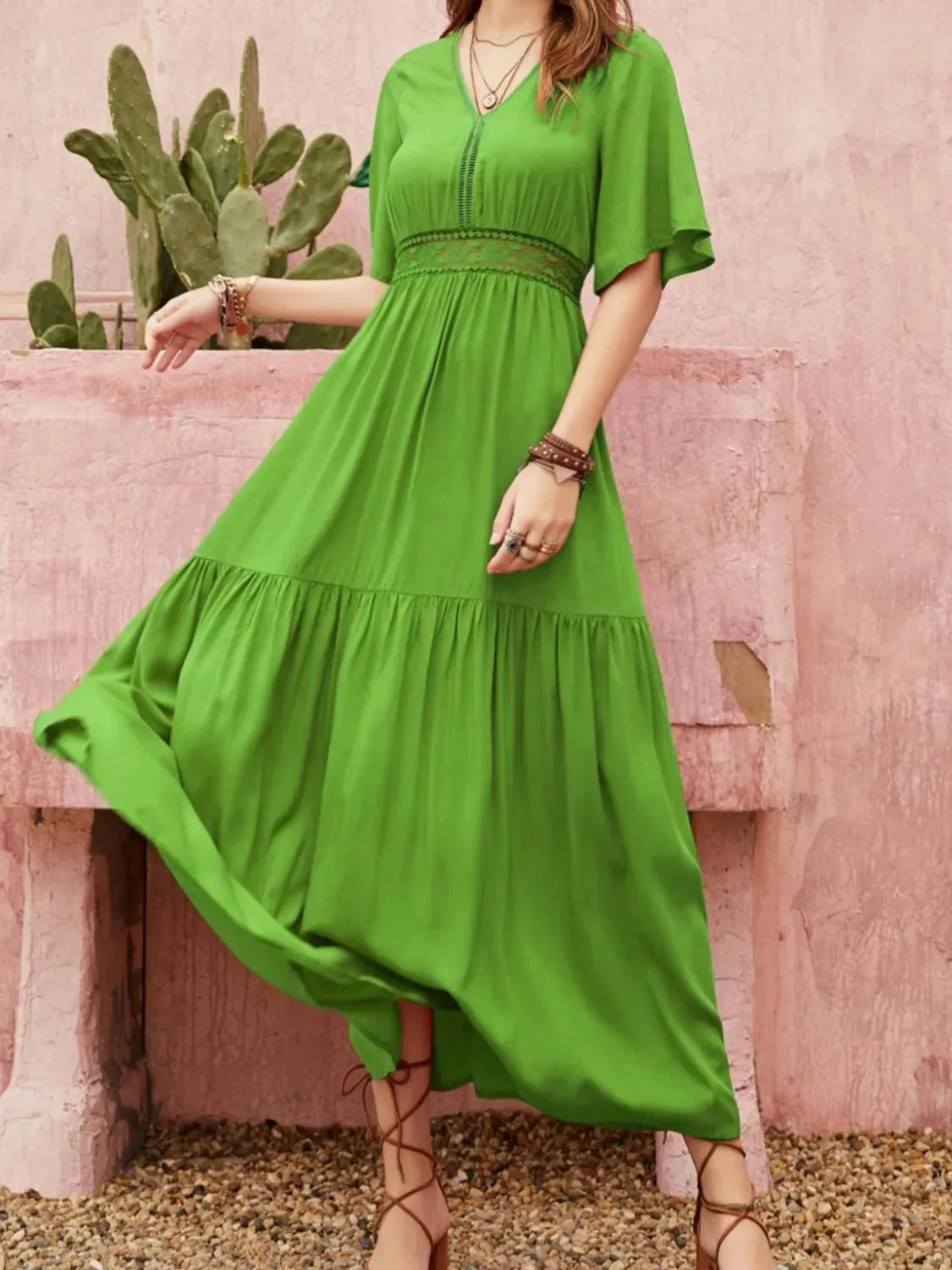 Lace Detail V-Neck Short Sleeve Dress sold by Charming Charlie product image thumbnail 3