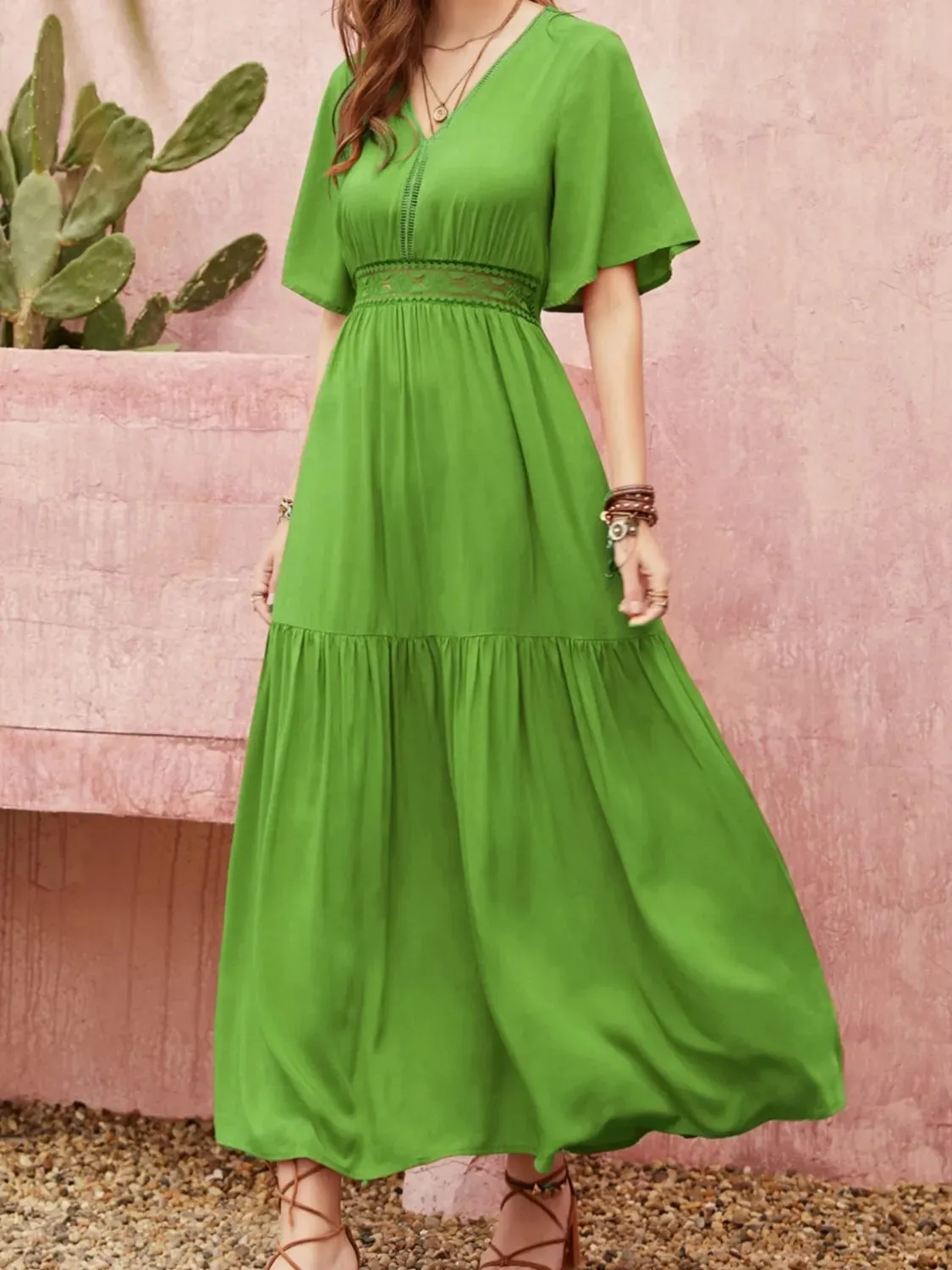 Lace Detail V-Neck Short Sleeve Dress sold by Charming Charlie product image thumbnail 5