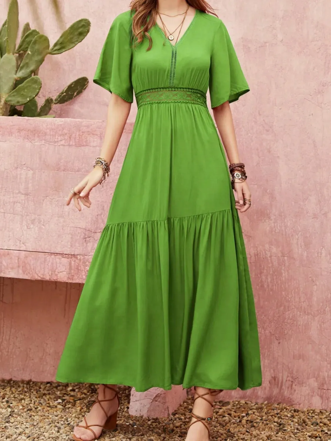 Lace Detail V-Neck Short Sleeve Dress sold by Charming Charlie product image thumbnail 4