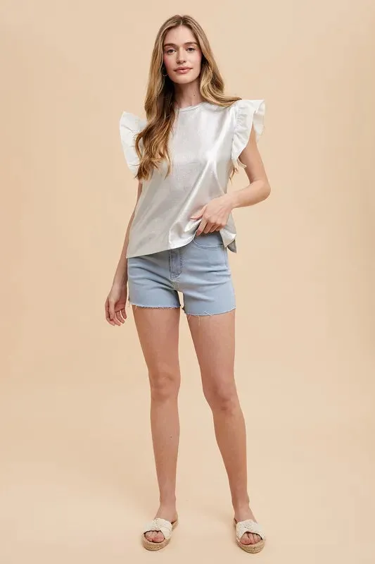 Annie Wear Mix Media Metallic Knit Ruffle Sleeve Top sold by Charming Charlie