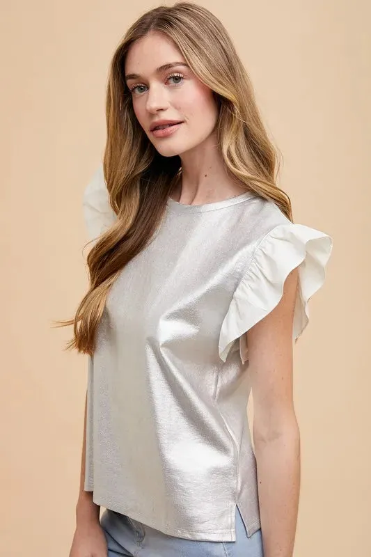 Annie Wear Mix Media Metallic Knit Ruffle Sleeve Top sold by Charming Charlie product image thumbnail 2