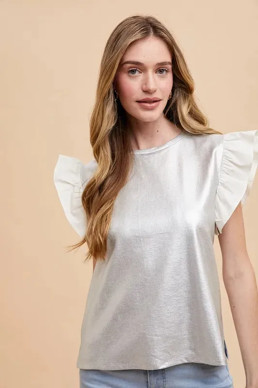 Annie Wear Mix Media Metallic Knit Ruffle Sleeve Top sold by Charming Charlie product image thumbnail 4