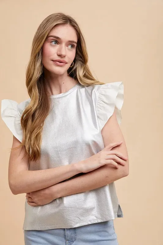 Annie Wear Mix Media Metallic Knit Ruffle Sleeve Top sold by Charming Charlie product image thumbnail 3
