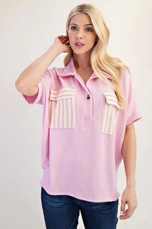 Celeste Full Size Rib Knit Collared Top with Striped Pockets Plus Size sold by Charming Charlie product image thumbnail 5