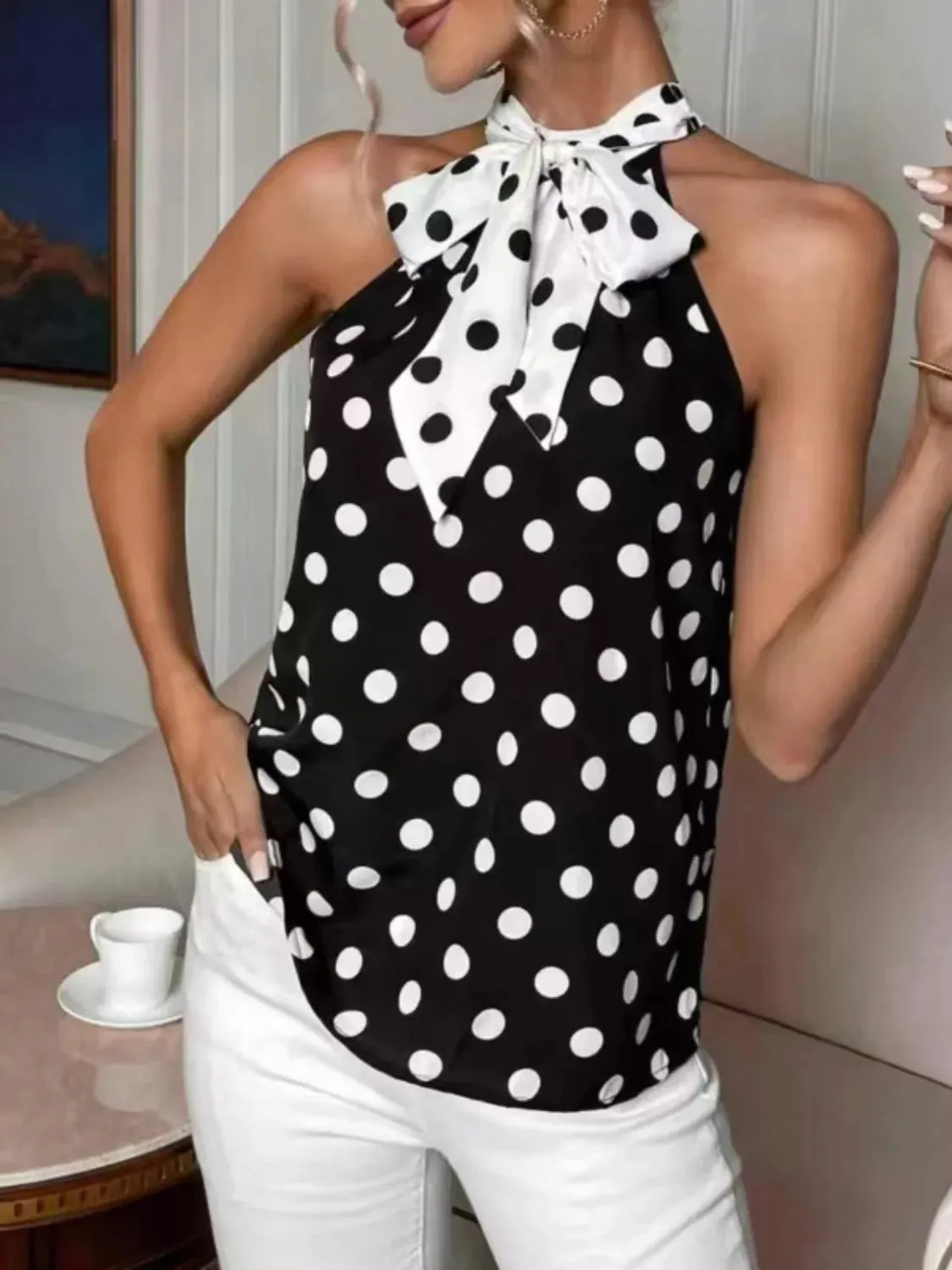 Polka Dot Tie Front Cami sold by Charming Charlie product image thumbnail 2