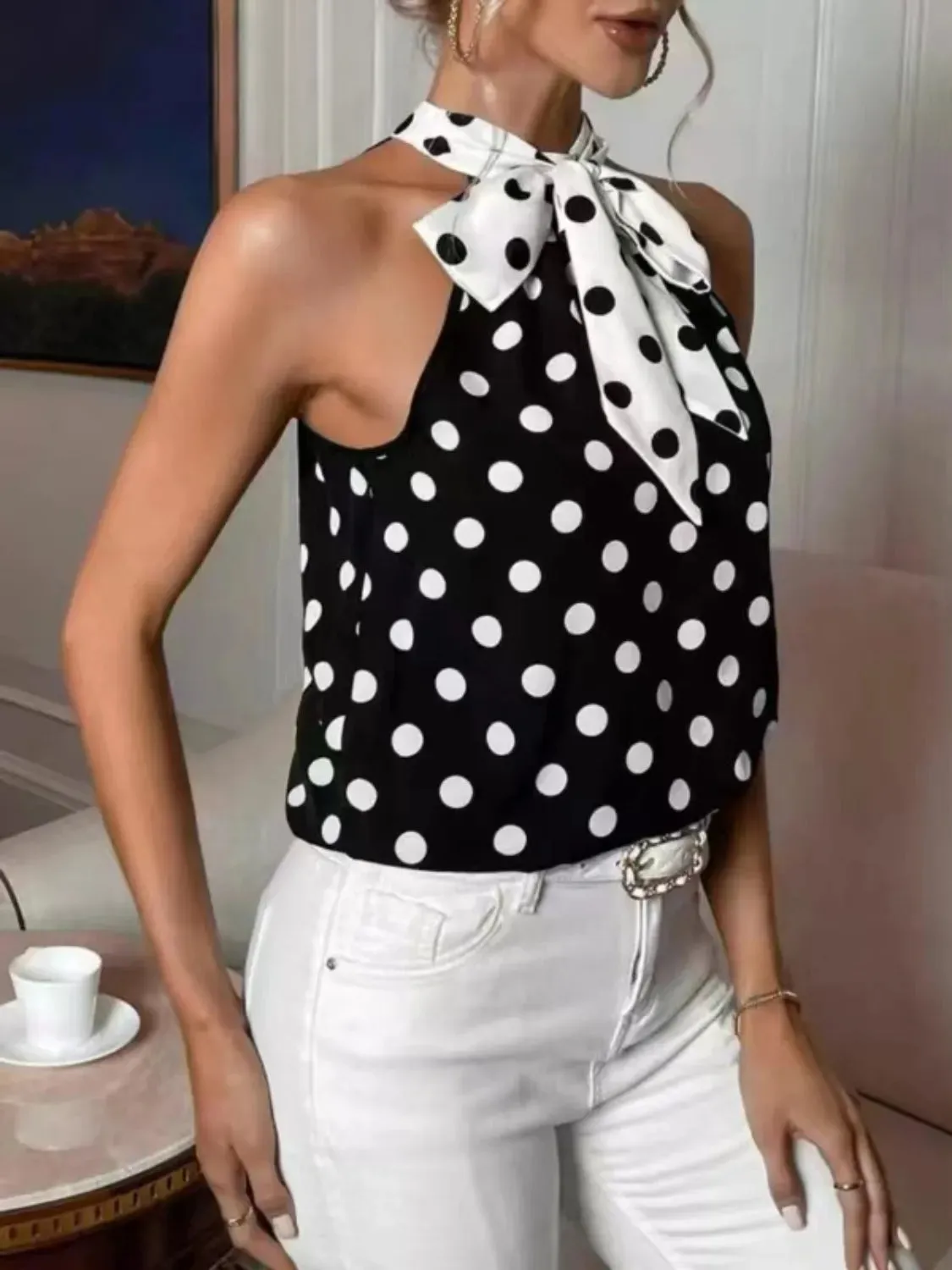 Polka Dot Tie Front Cami sold by Charming Charlie product image thumbnail 4