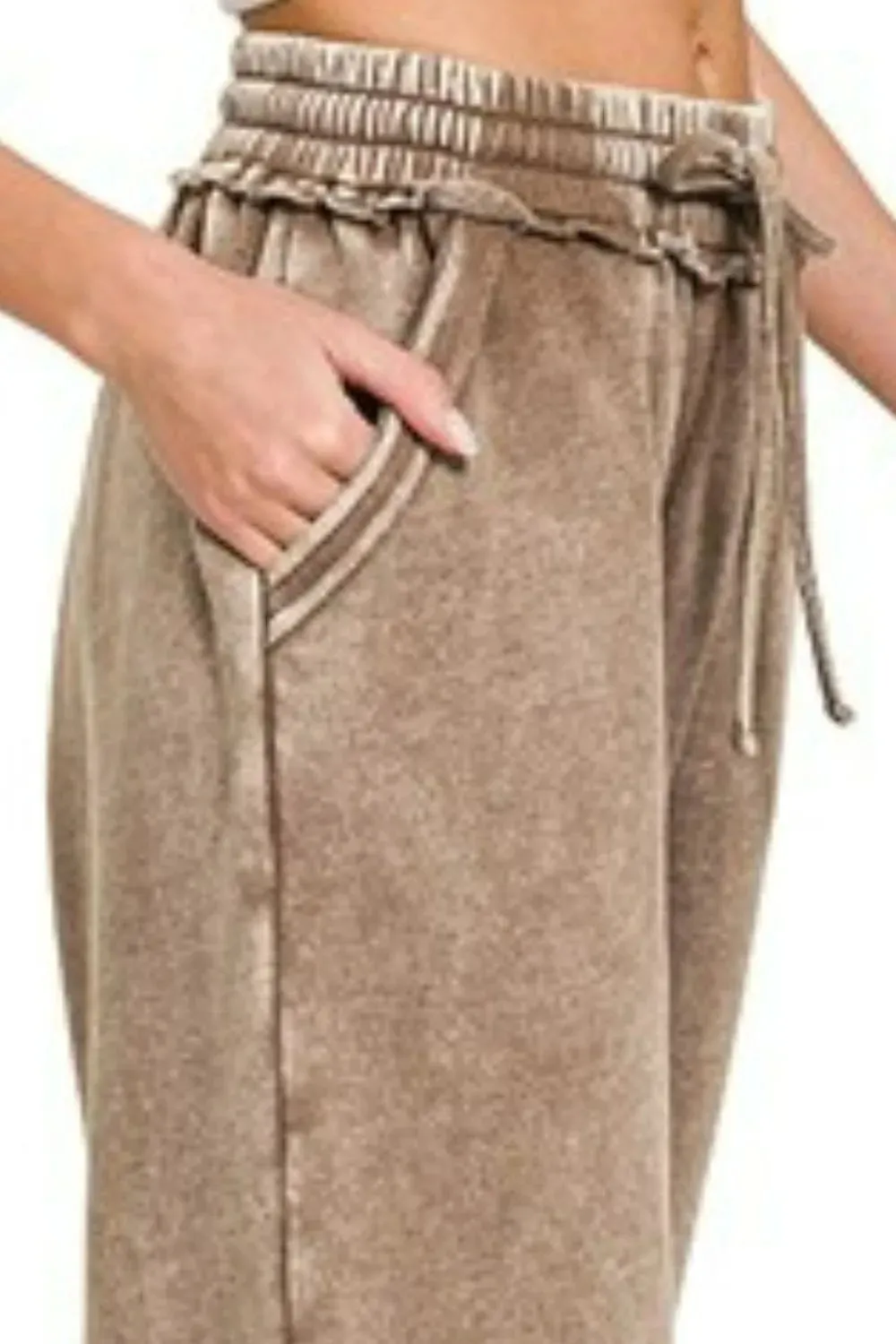 Zenana Full Size Acid Wash Fleece Palazzo Sweatpants with Pockets Plus SIze sold by Charming Charlie product image thumbnail 2