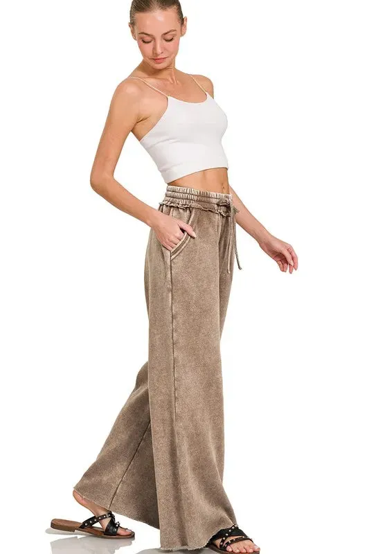 Zenana Full Size Acid Wash Fleece Palazzo Sweatpants with Pockets Plus SIze sold by Charming Charlie product image thumbnail 3