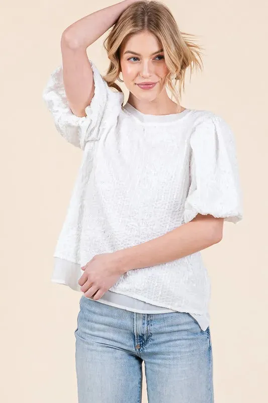 Lime 'N' Chili Floral Textured Puff Sleeve Top sold by Charming Charlie product image thumbnail 4