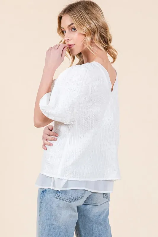 Lime 'N' Chili Floral Textured Puff Sleeve Top sold by Charming Charlie product image thumbnail 3