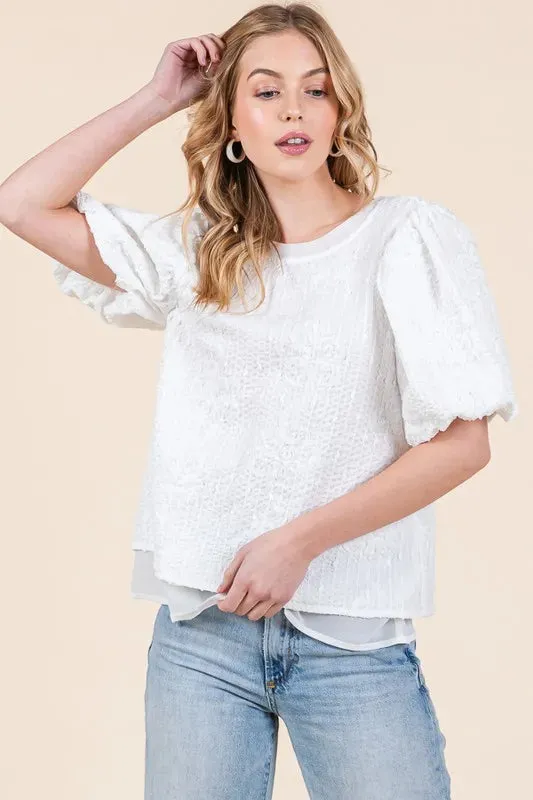 Lime 'N' Chili Floral Textured Puff Sleeve Top sold by Charming Charlie product image thumbnail 5