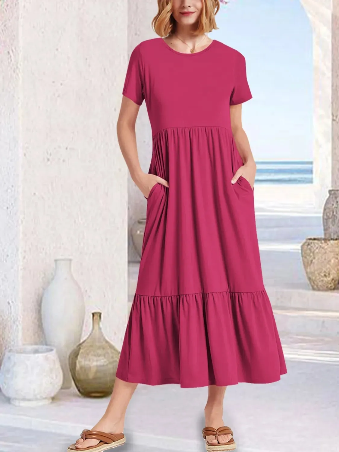 Round Neck Short Sleeve Midi Tee Dress sold by Charming Charlie