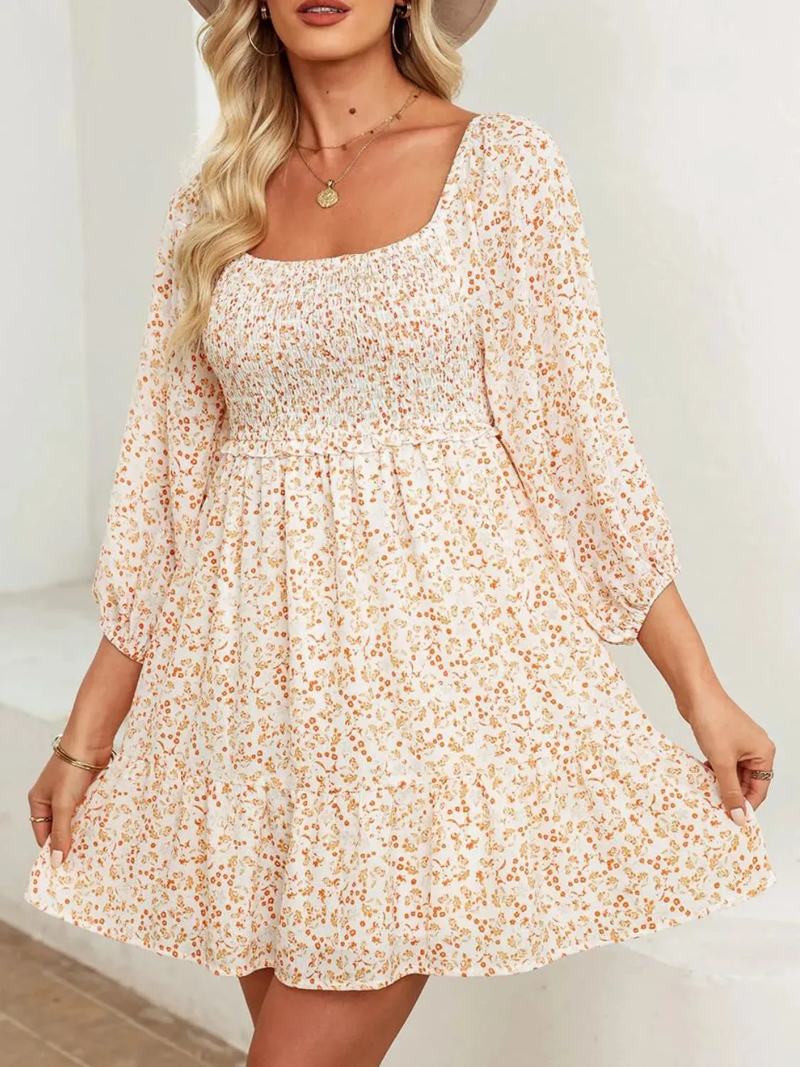 Smocked Floral Square Neck Dress sold by Charming Charlie product image thumbnail 4