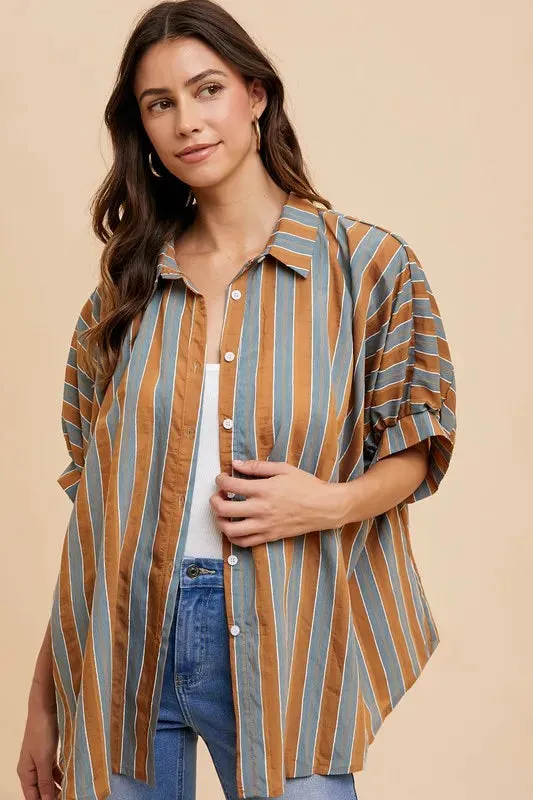 Annie Wear Oversized Drop Shoulder Striped Woven Shirt sold by Charming Charlie product image thumbnail 2