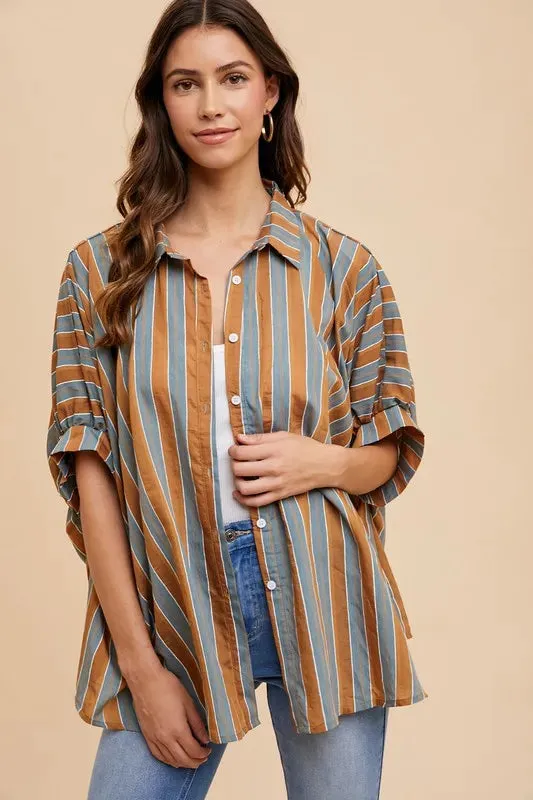 Annie Wear Oversized Drop Shoulder Striped Woven Shirt sold by Charming Charlie product image thumbnail 5