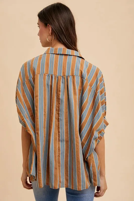 Annie Wear Oversized Drop Shoulder Striped Woven Shirt sold by Charming Charlie product image thumbnail 3