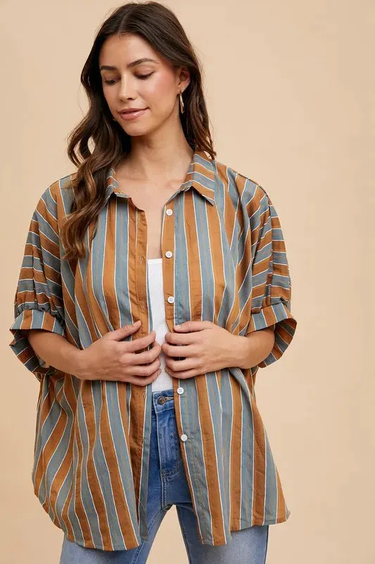 Annie Wear Oversized Drop Shoulder Striped Woven Shirt sold by Charming Charlie product image thumbnail 4