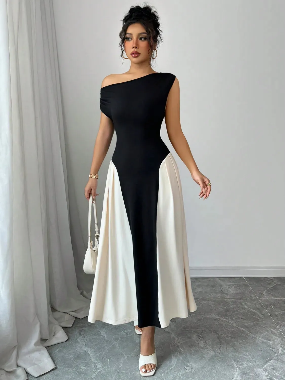 Contrast Single Shoulder Midi Dress sold by Charming Charlie product image thumbnail 5