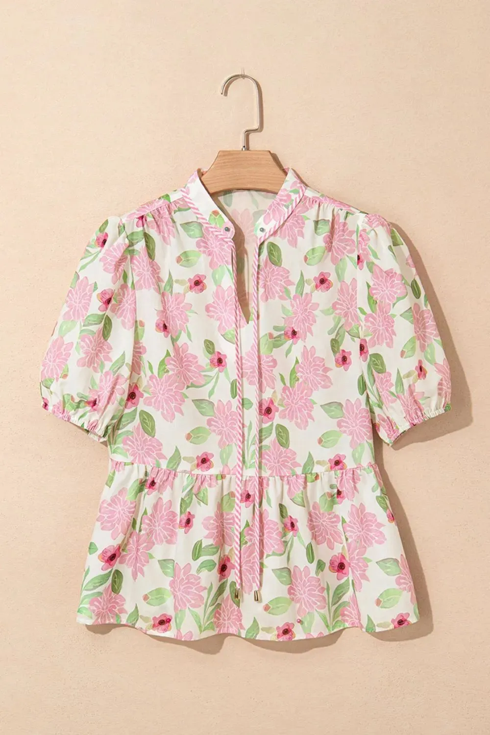 Printed Tie Neck Short Sleeve Blouse sold by Charming Charlie product image thumbnail 2