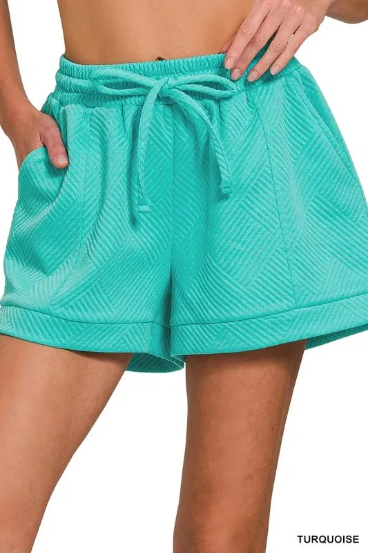 Zenana Textured Knit Jacquard Drawstring Shorts sold by Charming Charlie