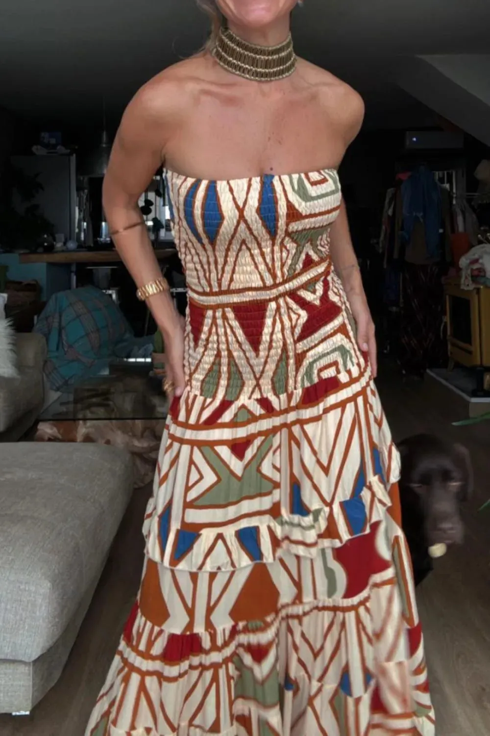 Smocked Printed Tube Dress sold by Charming Charlie product image thumbnail 2
