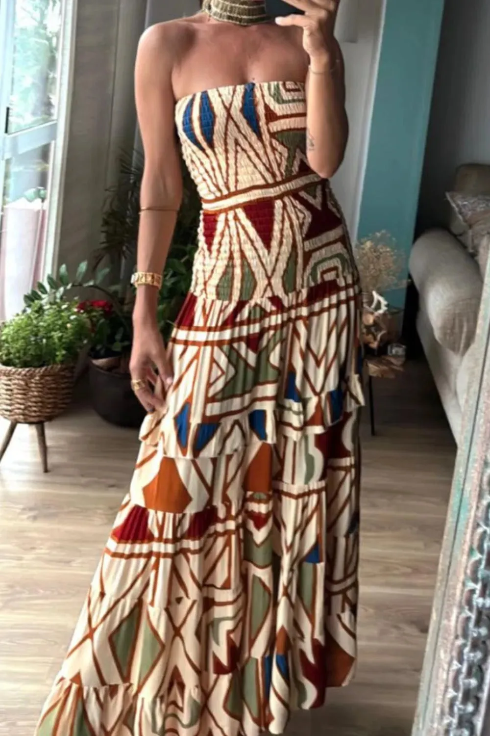 Smocked Printed Tube Dress sold by Charming Charlie product image thumbnail 3