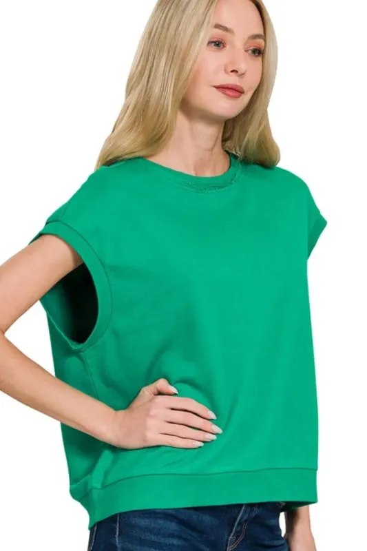 Zenana French Terry Round Neck Cap Sleeve T-Shirt sold by Charming Charlie