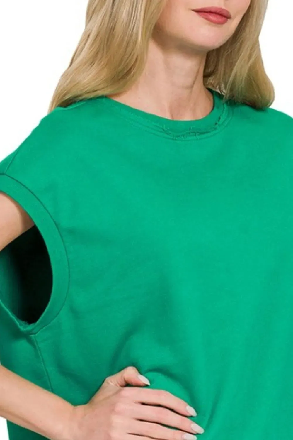 Zenana French Terry Round Neck Cap Sleeve T-Shirt sold by Charming Charlie product image thumbnail 2