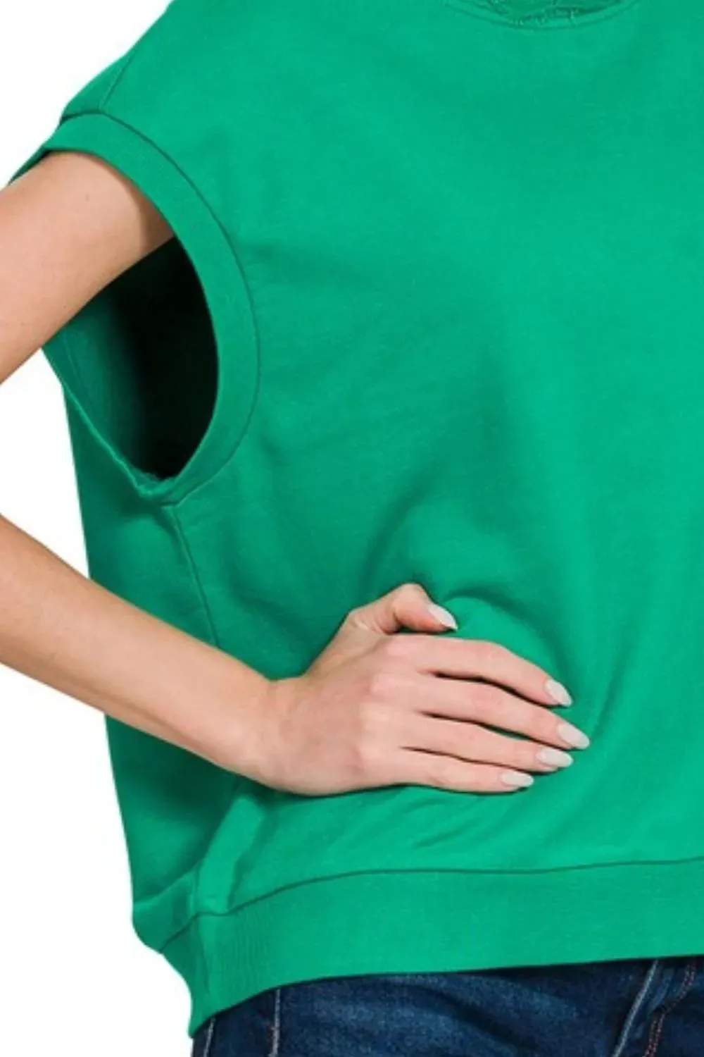 Zenana French Terry Round Neck Cap Sleeve T-Shirt sold by Charming Charlie product image thumbnail 3