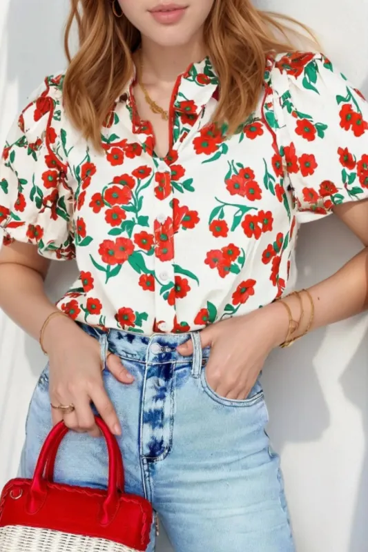 Printed V-Neck Short Sleeve Shirt sold by Charming Charlie