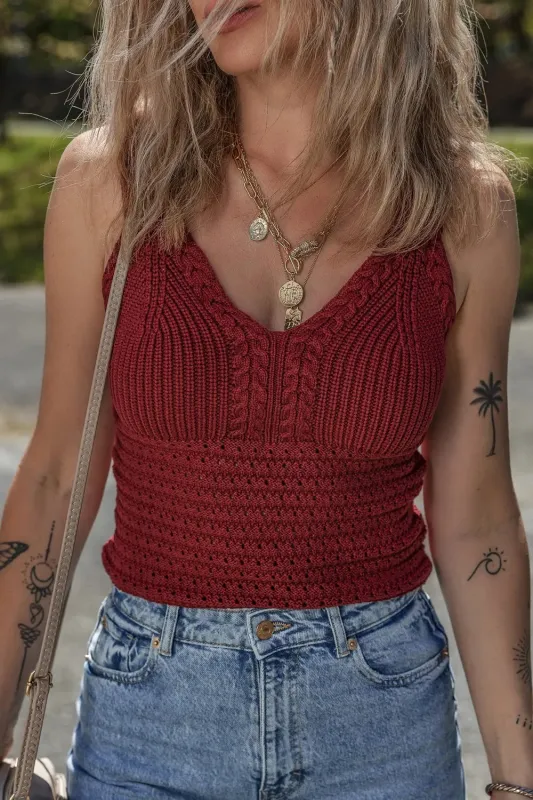 Cable Knit Pointelle Slim Fit V Neck Sweater Vest sold by Charming Charlie