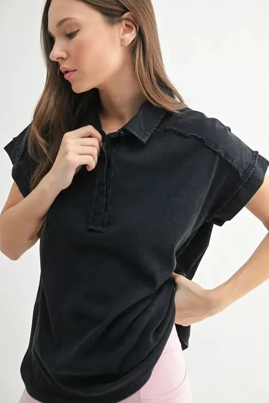 MONO B Mineral Wash Half Button T-Shirt sold by Charming Charlie