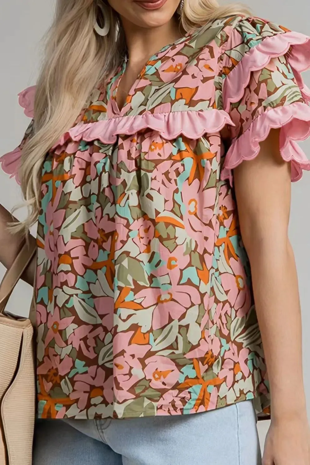 Multicolour Floral Tiered Ruffled Short Sleeve Blouse sold by Charming Charlie product image thumbnail 4