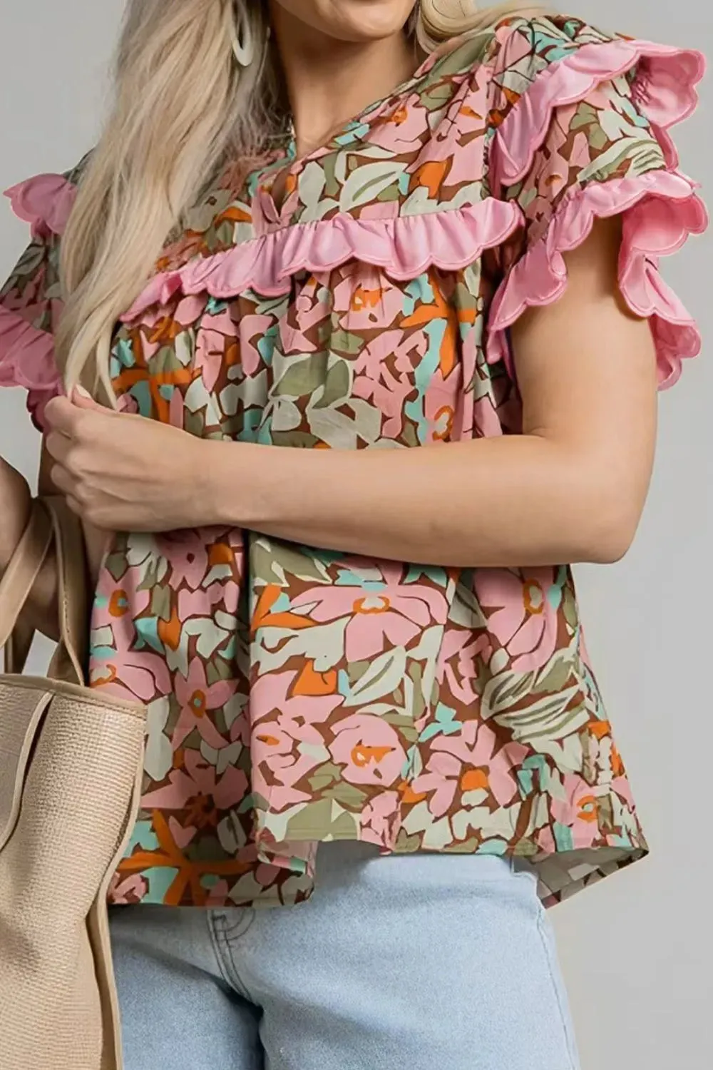 Multicolour Floral Tiered Ruffled Short Sleeve Blouse sold by Charming Charlie product image thumbnail 5
