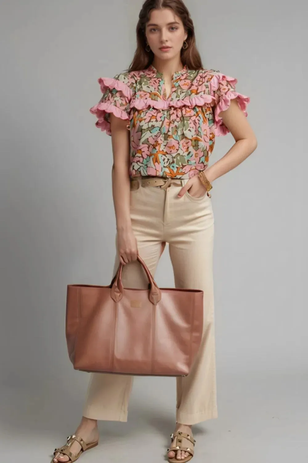 Multicolour Floral Tiered Ruffled Short Sleeve Blouse sold by Charming Charlie product image thumbnail 3
