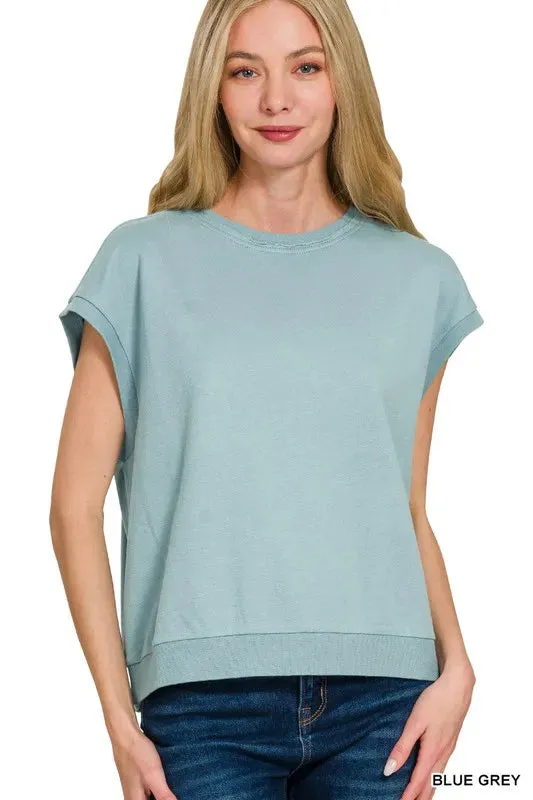 Zenana French Terry Round Neck Cap Sleeve T-Shirt sold by Charming Charlie