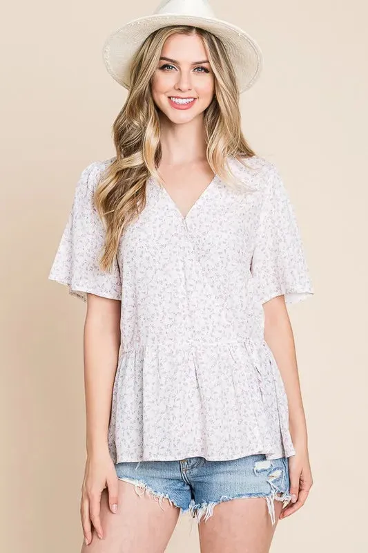 Lime 'N' Chili Ditsy Print V-Neck Short Sleeve Wrap Blouse sold by Charming Charlie