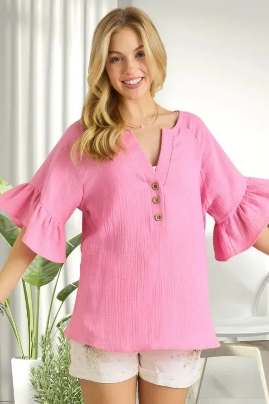 ADORA Ruffle Sleeve Crinkle Top sold by Charming Charlie product image thumbnail 2