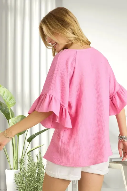 ADORA Ruffle Sleeve Crinkle Top sold by Charming Charlie product image thumbnail 5