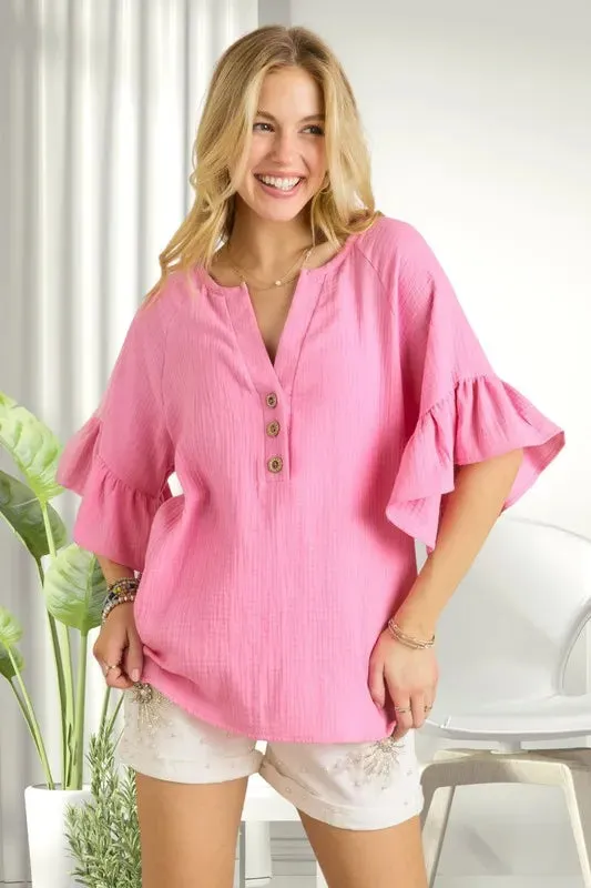 ADORA Ruffle Sleeve Crinkle Top sold by Charming Charlie product image thumbnail 3