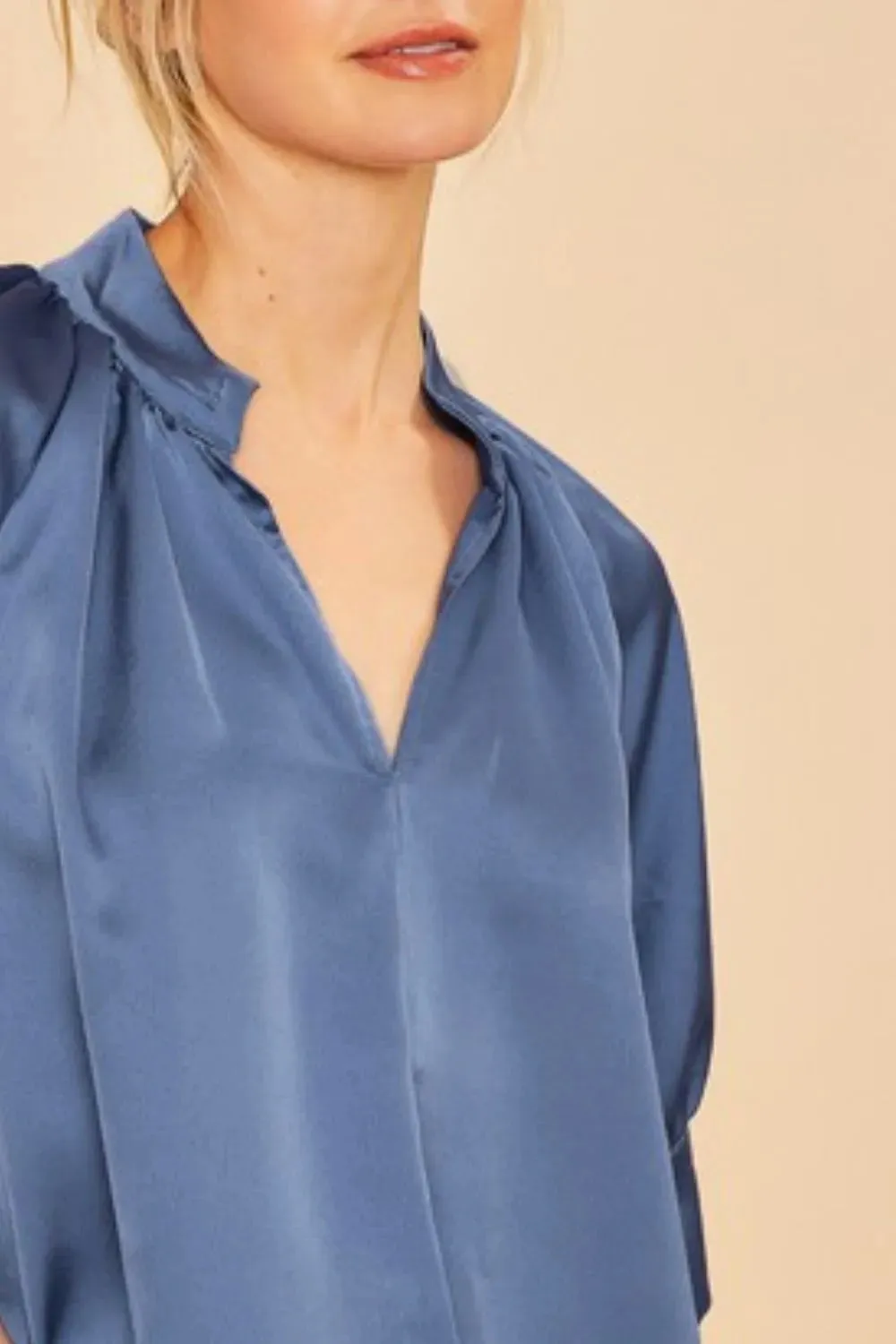 Annie Wear Satin V Neck Open Short Sleeve Woven Blouse Top sold by Charming Charlie product image thumbnail 2