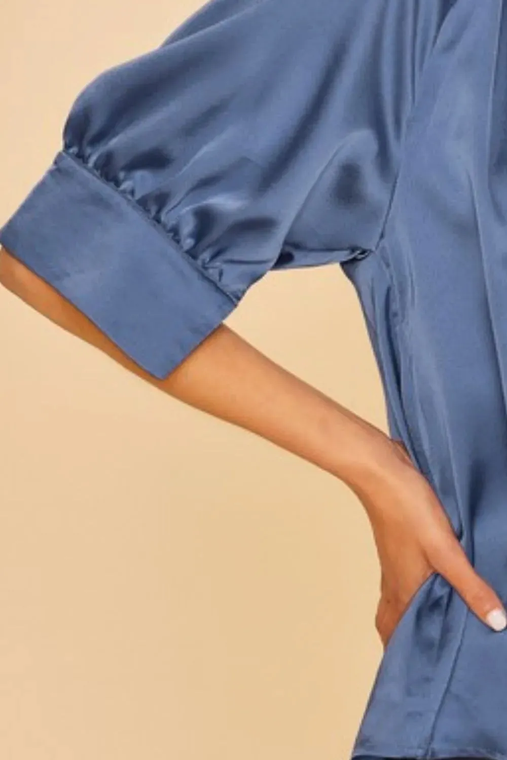 Annie Wear Satin V Neck Open Short Sleeve Woven Blouse Top sold by Charming Charlie product image thumbnail 3