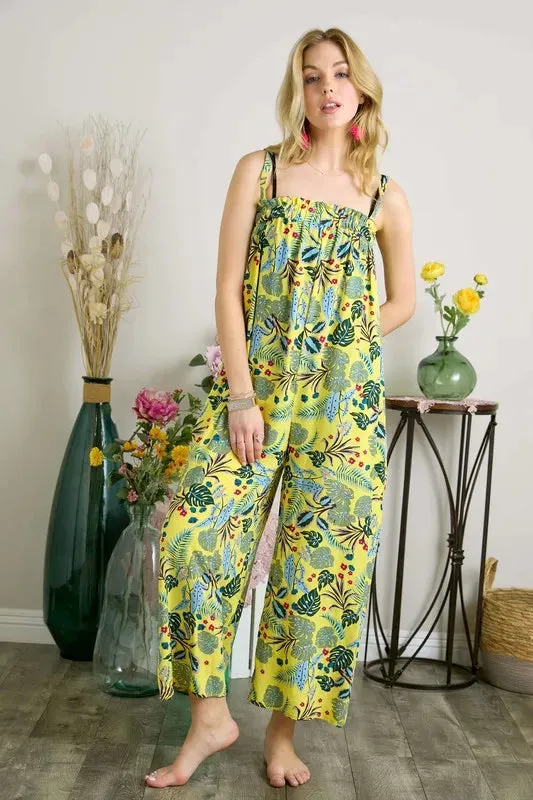 ADORA Elastic Detail Tropical Jumpsuit sold by Charming Charlie